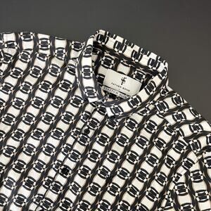 Father Sons Shirt Mens Large Geometric Stretch Slim Fit Button Up Short Sleeve